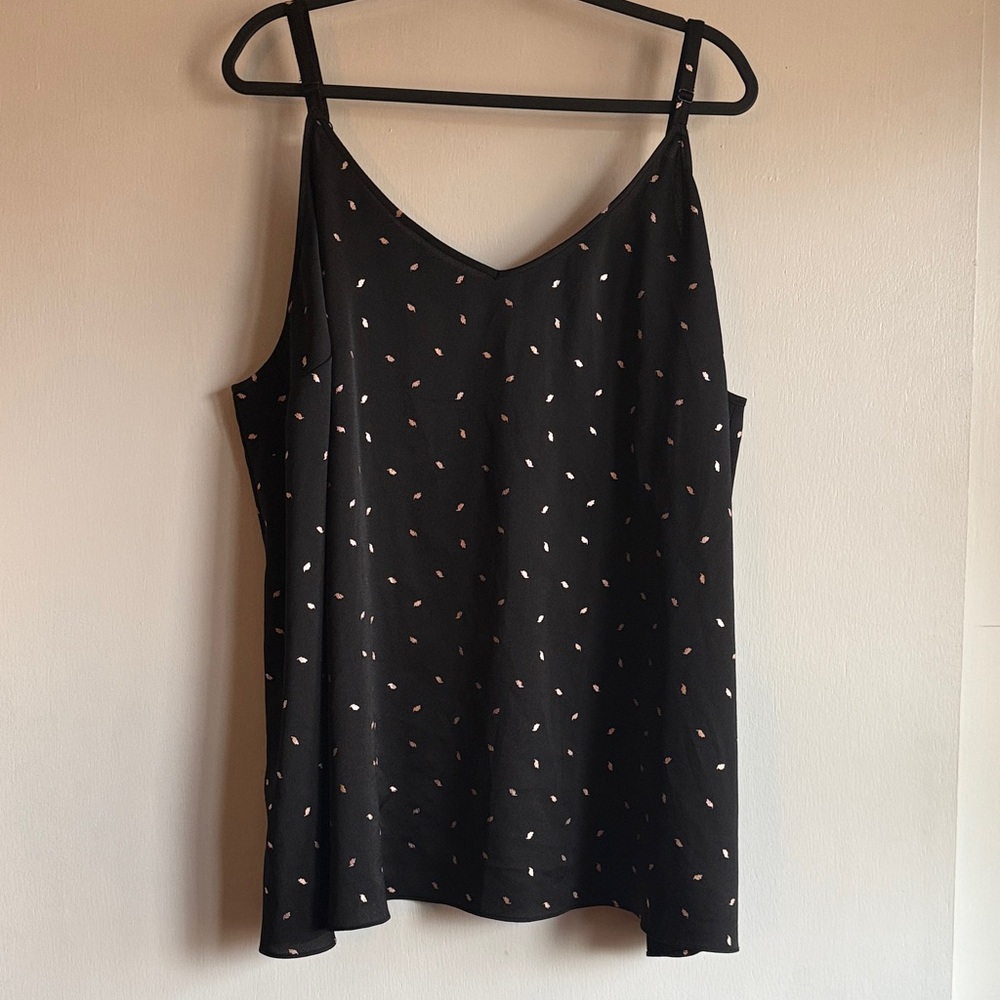 Pretty Black Torrid Spaghetti Strap Top with Copper Leaf Pattern